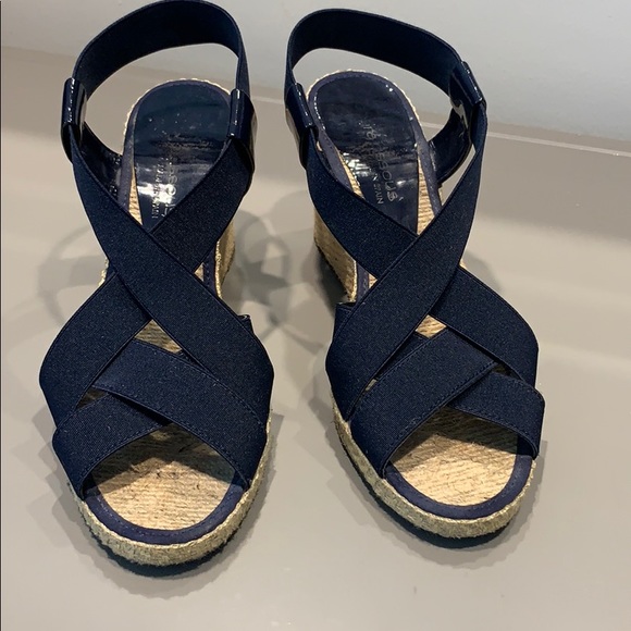 Andre Assous Shoes - Andre Assous  Navy Elastic Wedges Sandals